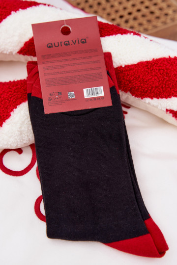 Chaussettes de Noël pour hommes avec inscription et Père Noël riant, noires 2
