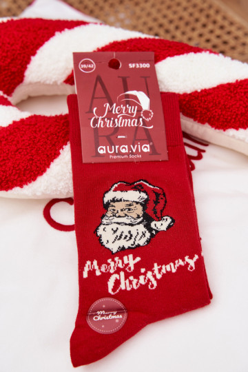 Chaussettes de Noël pour hommes avec le Père Noël et inscription "Joyeux Noël", rouges