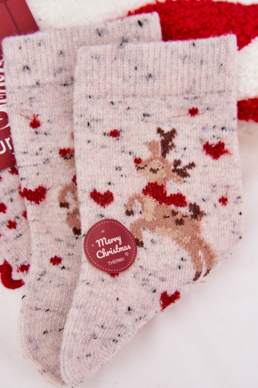 Chaussettes Féminin Noël avec des cerfs I Cœursmi DANSełna Alpaga couleur grise