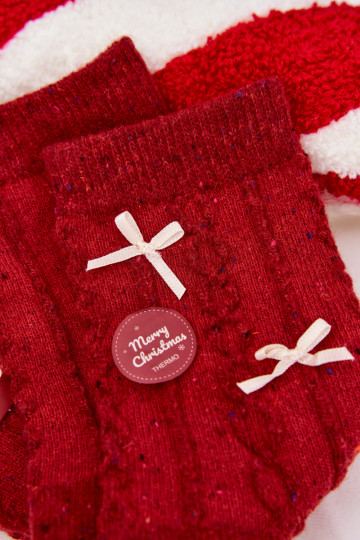 Chaussettes de Noël pour femmes avec des nœuds, en laine, rouges