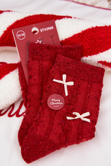 Chaussettes Féminin Noël avec des rubans DANSełna Alpaga couleur rouge 2