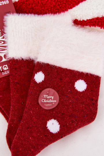 Chaussettes de Noël pour femmes avec de la fourrure et des pois, en laine, rouges
