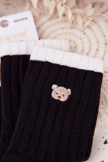 Chaussettes en coton pour femmes avec des ours en peluche de randonnée, noires