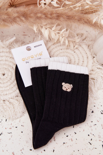 Chaussettes en coton pour femmes avec des ours en peluche de randonnée, noires 2