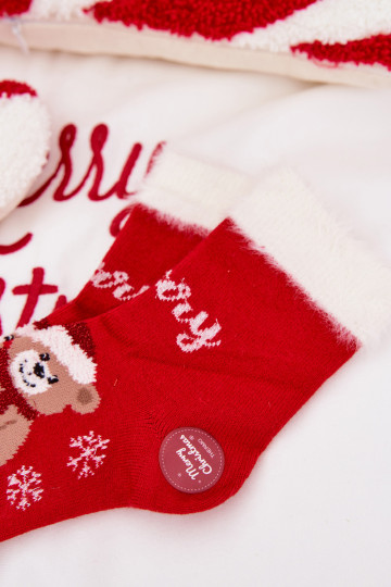 Chaussettes de Noël pour enfants avec de la fourrure et des ours en peluche, en laine, rouges