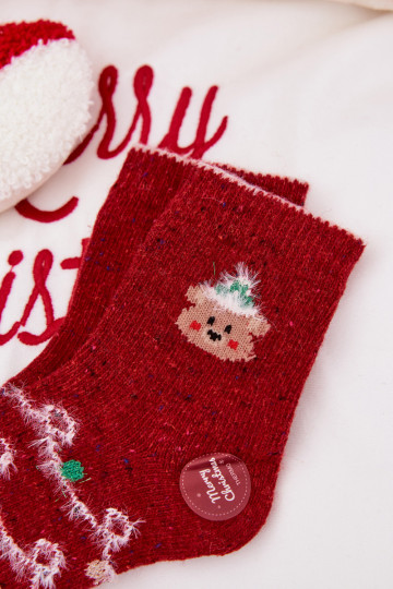 Chaussettes de Noël pour enfants avec un ours en peluche, en laine, rouges