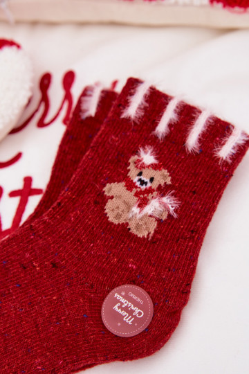 Puéril Noël Chaussettes Avec l ours DANSełna Alpaga couleur rouge