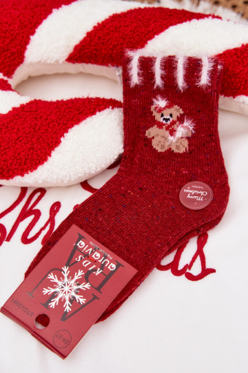 Chaussettes de Noël pour enfants avec un ours en peluche, en laine, rouges 2