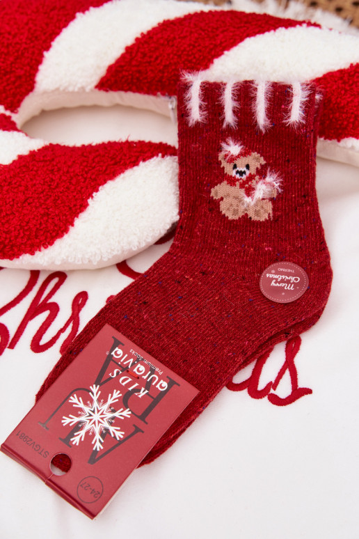 Puéril Noël Chaussettes Avec l ours DANSełna Alpaga couleur rouge