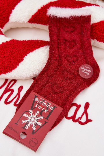 Chaussettes de Noël pour enfants avec des cœurs, en laine, rouges 2