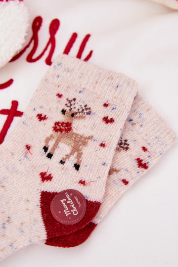 Chaussettes de Noël pour enfants avec des rennes, en laine d'alpaga, couleur sable