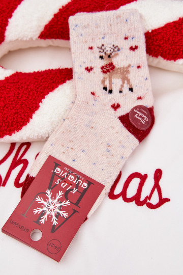 Chaussettes de Noël pour enfants avec des rennes, en laine d'alpaga, couleur sable 2