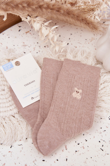 Chaussettes en laine pour femmes avec ours en peluche, couleur sable 2