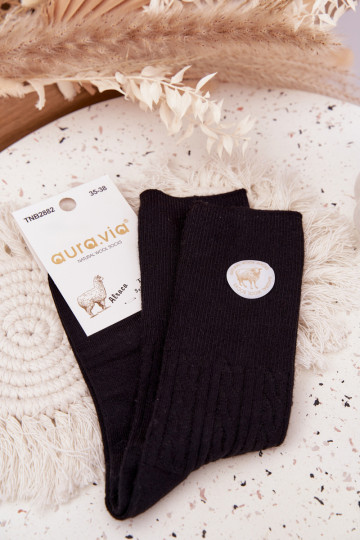 Chaussettes longues en laine pour femmes, couleur noire 2