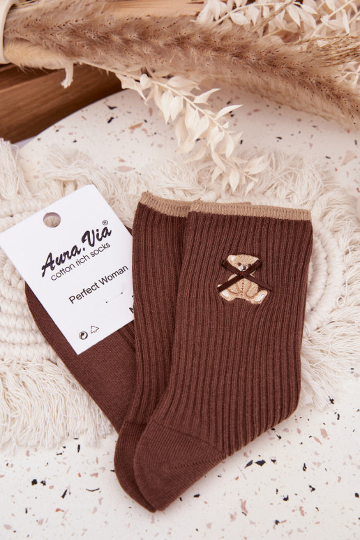 Chaussettes en coton avec des bandes Avec l ours CzekoladoÀe