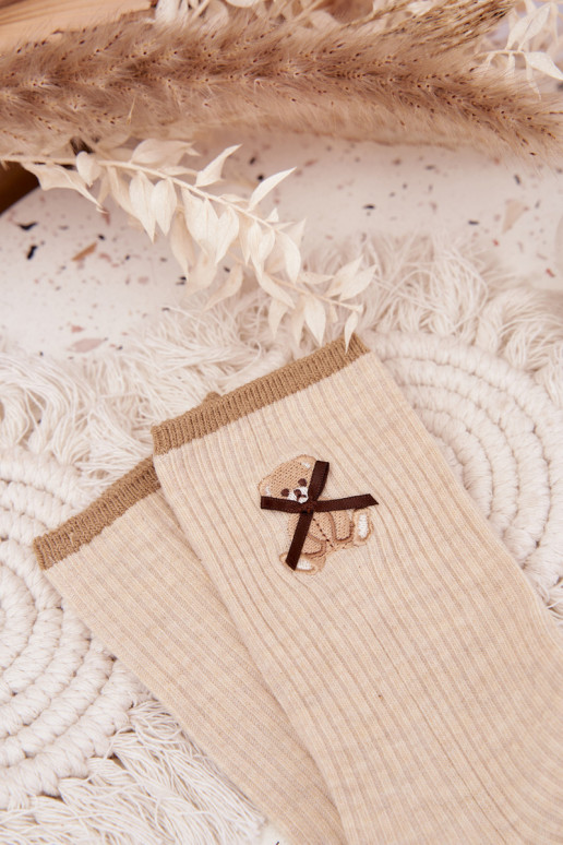 Chaussettes en coton avec des bandes Avec l ours beige