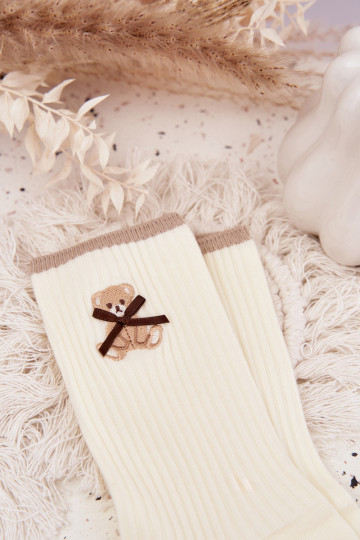 Chaussettes en coton avec des bandes Avec l ours couleur ivoire