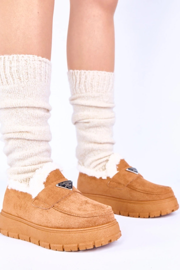 Mocassins bruns sur plateforme avec fourrure Kirby