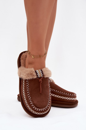 Sabots pour femmes en fourrure couleur marron avec broderie Perivelle 2
