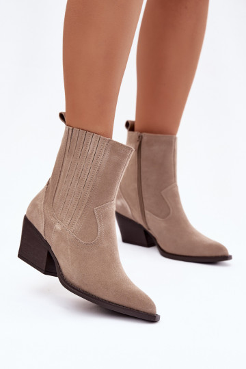 Bottes de style cowboy en daim couleur sable pour femmes avec talons, fourrées Dylira 2