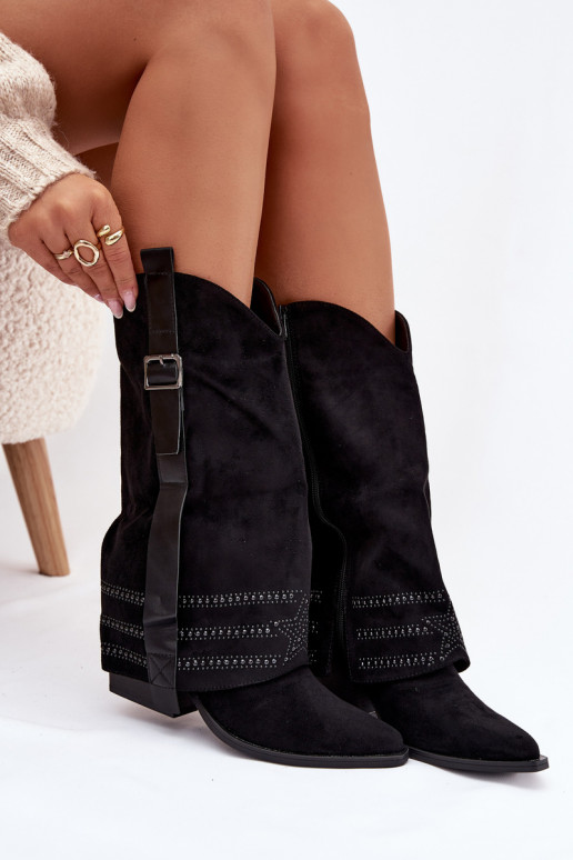 bottes style coÀ-boy Féminin Avec décoration I avec boucles couleur noire Camilora