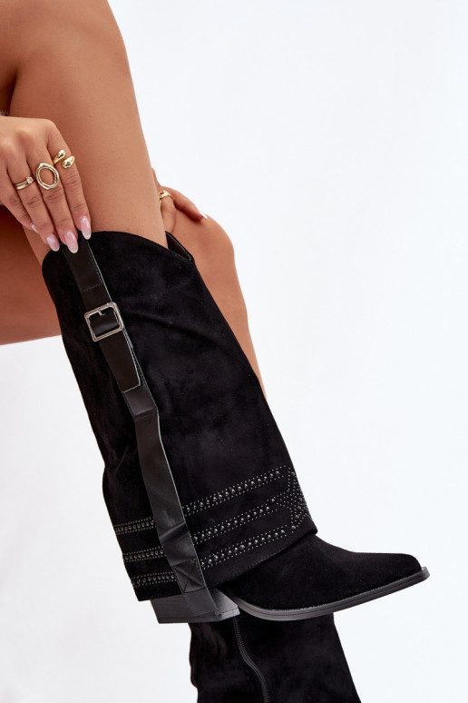 bottes style coÀ-boy Féminin Avec décoration I avec boucles couleur noire Camilora