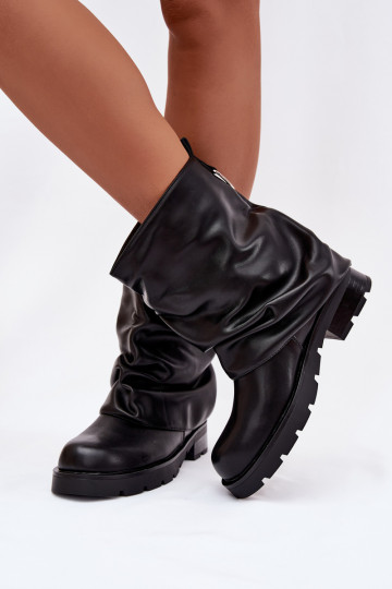 Bottines noires pour femmes avec doublure chaude et tige ondulée Gracine