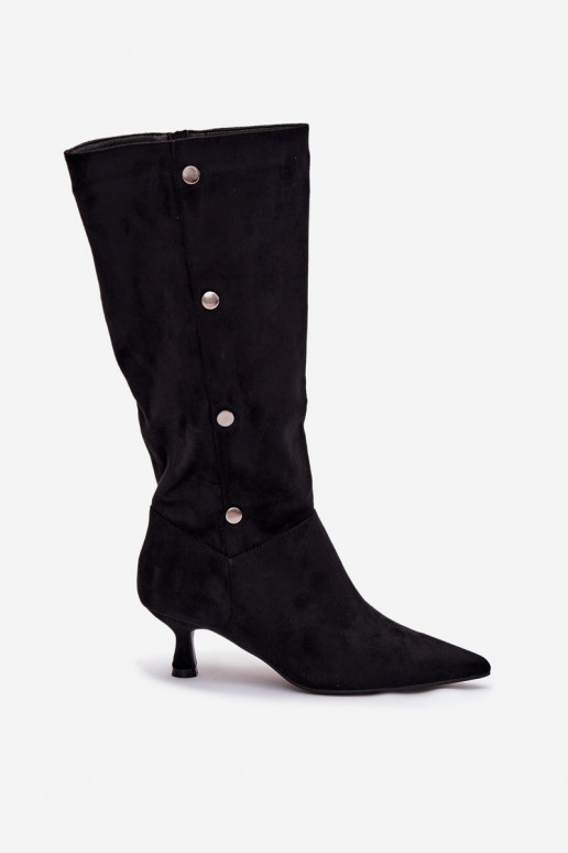 bottes pour femmes avec des talons Avec des décorationsi Detalami couleur noire Hovelle