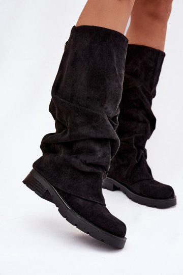 Bottes longues chaudes à enfiler noires avec tige ondulée Ilvessa