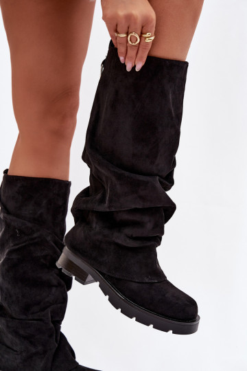 Bottes longues chaudes à enfiler noires avec tige ondulée Ilvessa 2