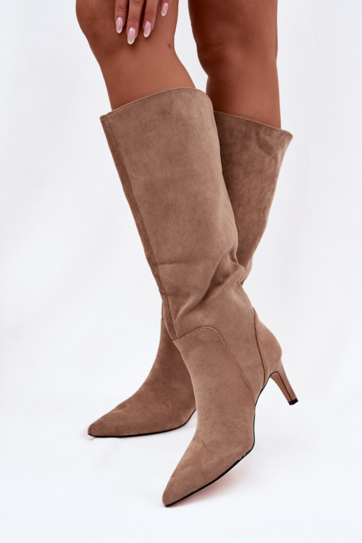 bottes pour femmes avec des talons fins réchaufferen daim écologiqueu beige Arelisse