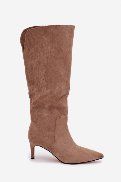 bottes pour femmes avec des talons fins réchaufferen daim écologiqueu beige Arelisse