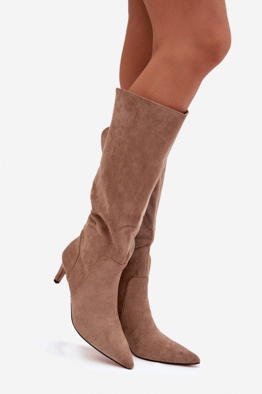 bottes pour femmes avec des talons fins réchaufferen daim écologiqueu beige Arelisse