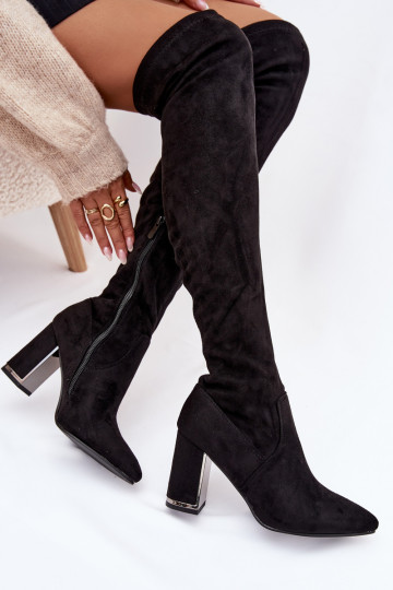 bottes pour femmes en daim écologiqueoÀe au-dessus du genou avec des talons couleur noire Thamine