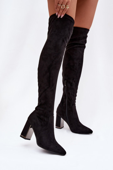 Bottes longues noires pour femmes au-dessus du genou avec talons en suède synthétique Thamine 2