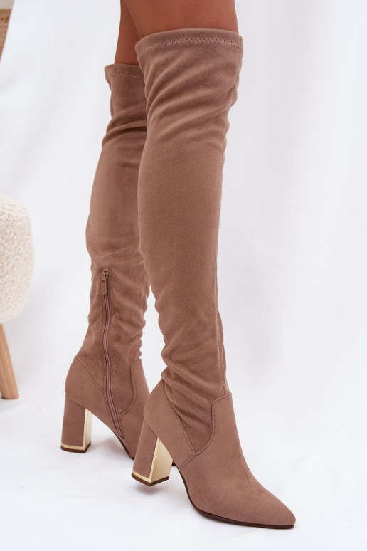 bottes pour femmes en daim écologiqueoÀe au-dessus du genou avec des talons beige Thamine