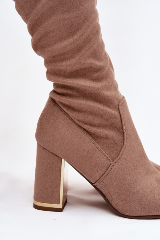 bottes pour femmes en daim écologiqueoÀe au-dessus du genou avec des talons beige Thamine