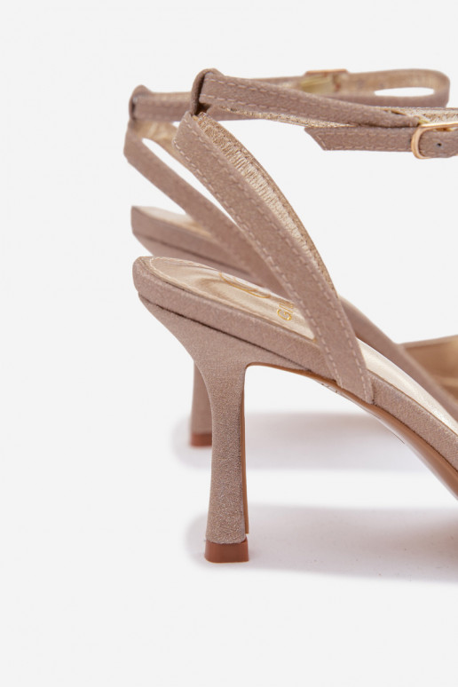 Sandales pour femmes avec des talons fins avec éclat couleur dorée Brisora