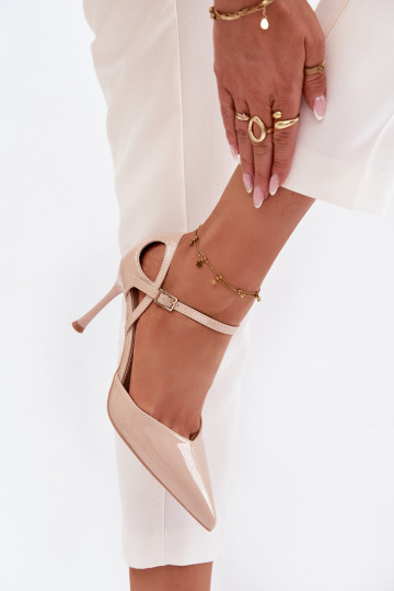 avec effet vernis chaussures à talons hauts avec des sangles beige Tarilin