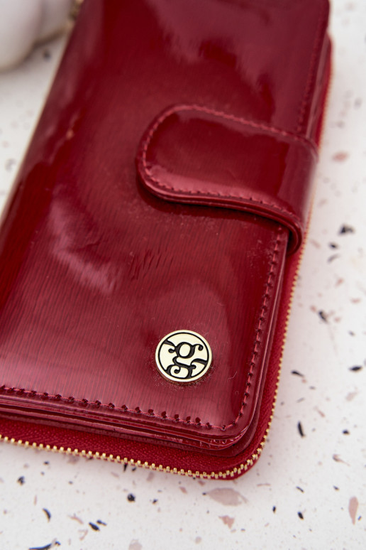 laqué Portefeuille femme Ze couleur doréem Detalem couleur rouge Evlinne