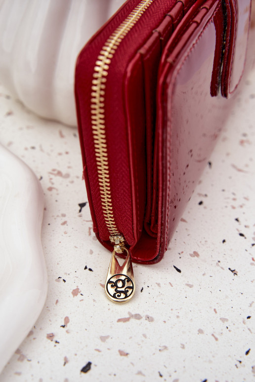 laqué Portefeuille femme Ze couleur doréem Detalem couleur rouge Evlinne