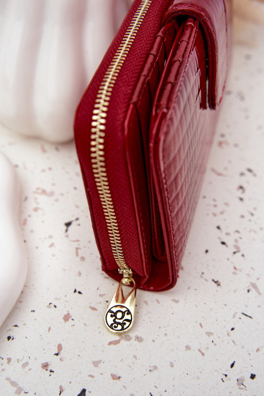 laqué Portefeuille femme avec une empreinte I couleur doréem Detalem couleur rouge Evlinne