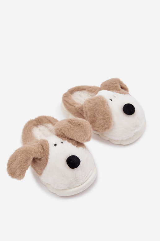 Puéril avec un manteau de fourrure Chaussons Chiots beige Farnise