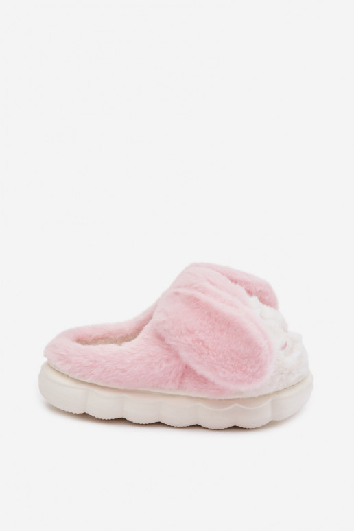 Puéril avec un manteau de fourrure Chaussons Lapins couleur rose Farnise