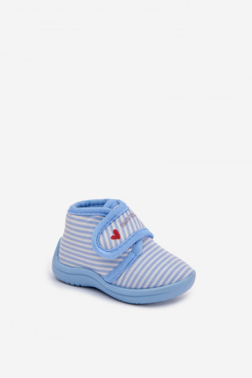Mules bleues pour enfants avec fermetures velcro et rayures Lavelle