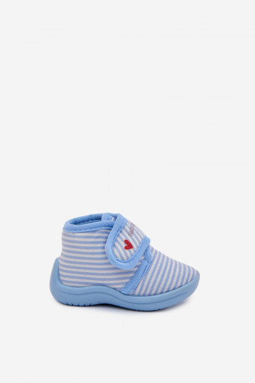 Chaussons Puéril avec attaches adhésives avec des bandes couleur bleue Lavelle 2