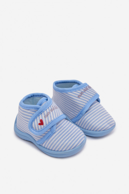 Chaussons Puéril avec attaches adhésives avec des bandes couleur bleue Lavelle