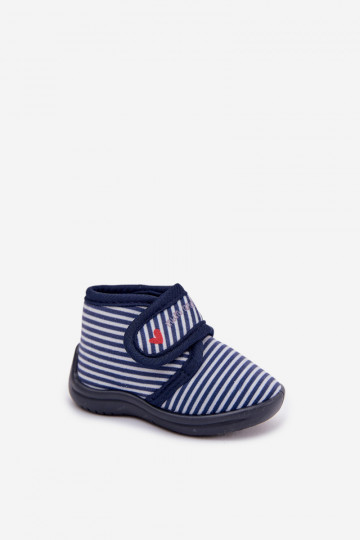 Mules bleu foncé pour enfants avec fermetures velcro et rayures Lavelle