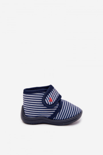 Mules bleu foncé pour enfants avec fermetures velcro et rayures Lavelle 2