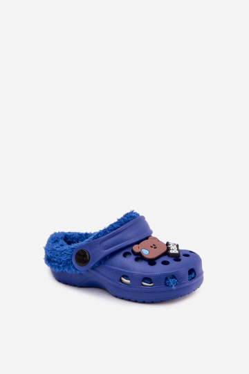 Pantoufles chaudes pour enfants avec fourrure à l'intérieur, couleur bleu foncé « Cerelle »